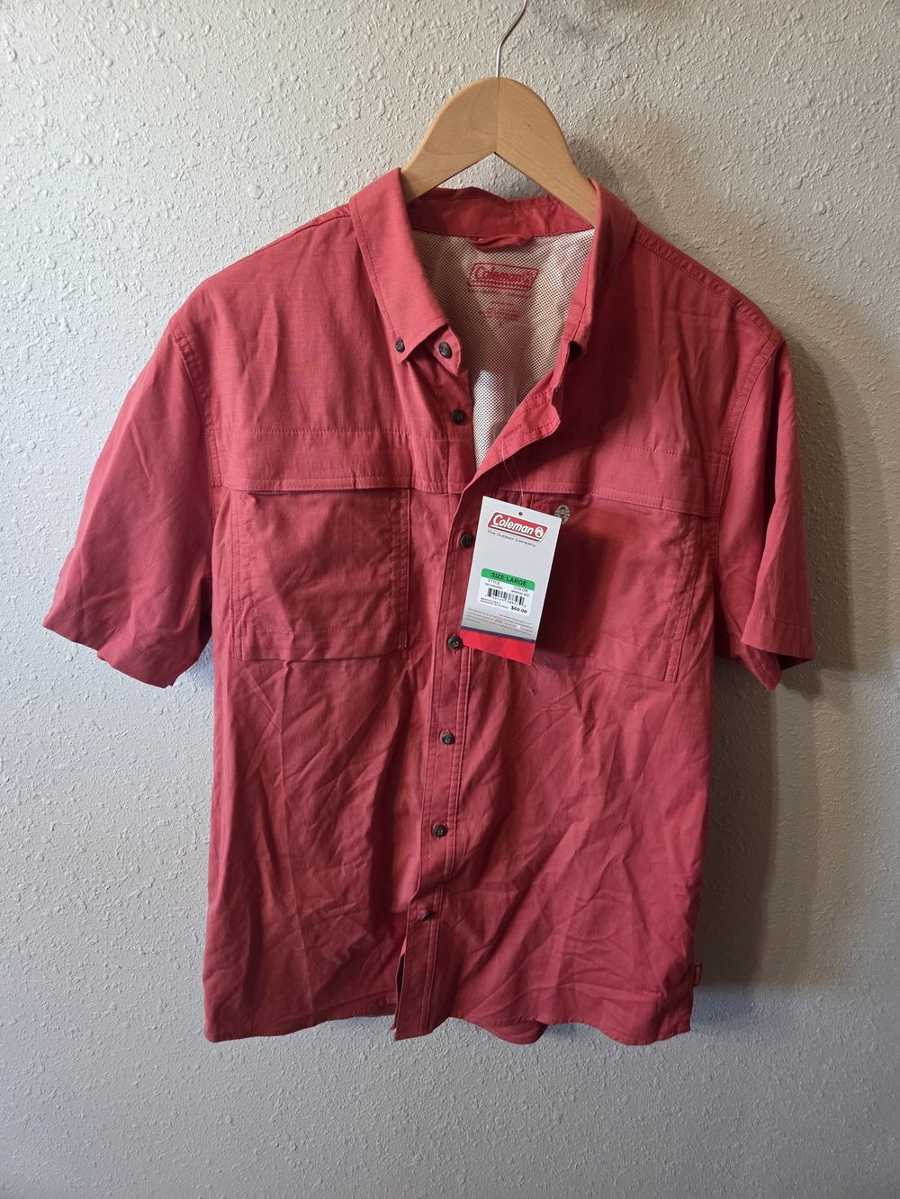 Coleman Men’s Short-Sleeve Button-Up Shirt — Coral